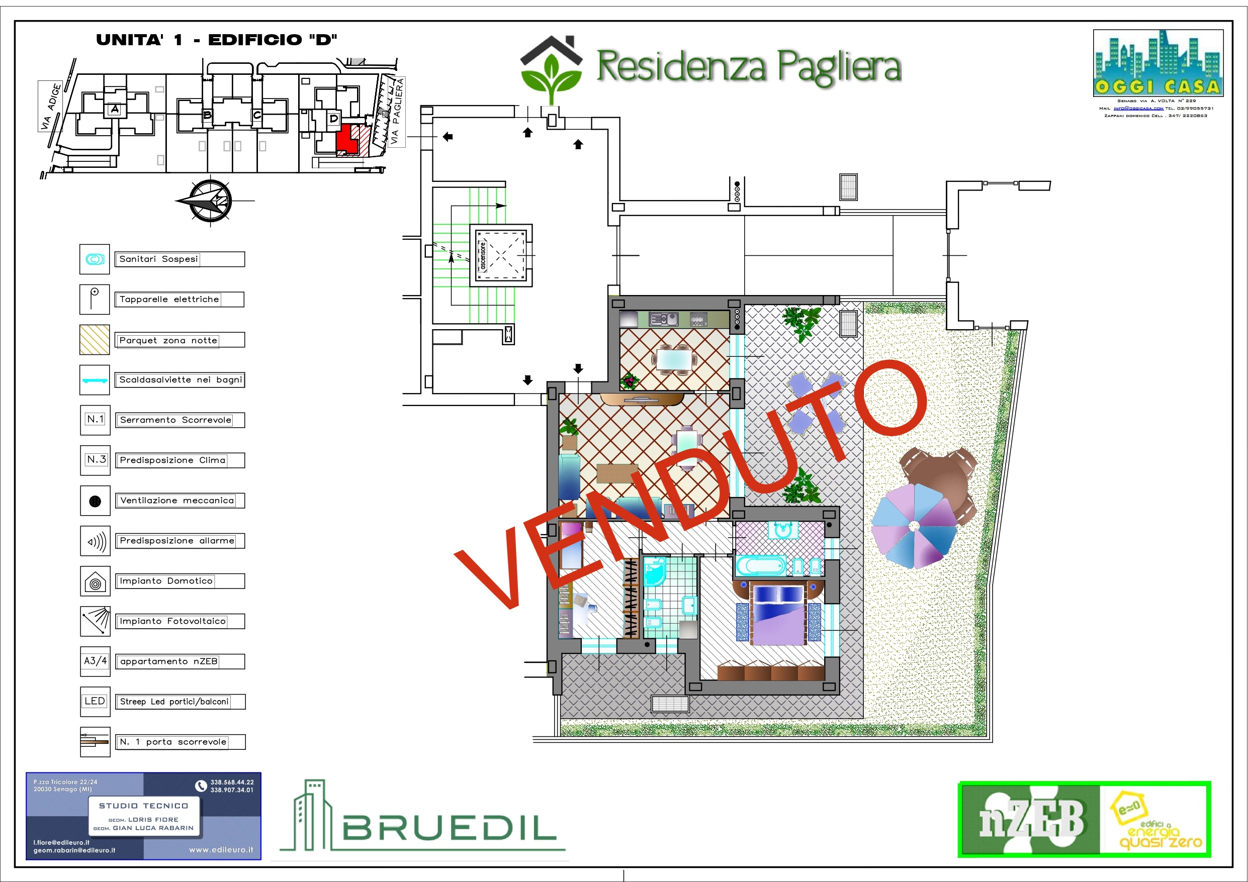 Appartamento nuovo  trilocale doppi servizi portico giardino cantina